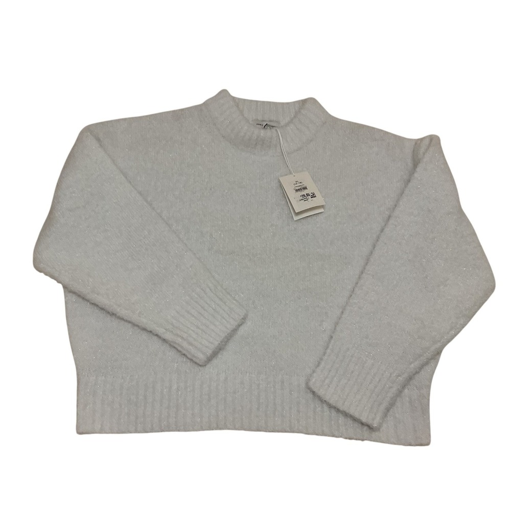 Free Assembly Women's White‎ Sparkle Fuzzy Mock Neck Sweater XL 16 18 NWT